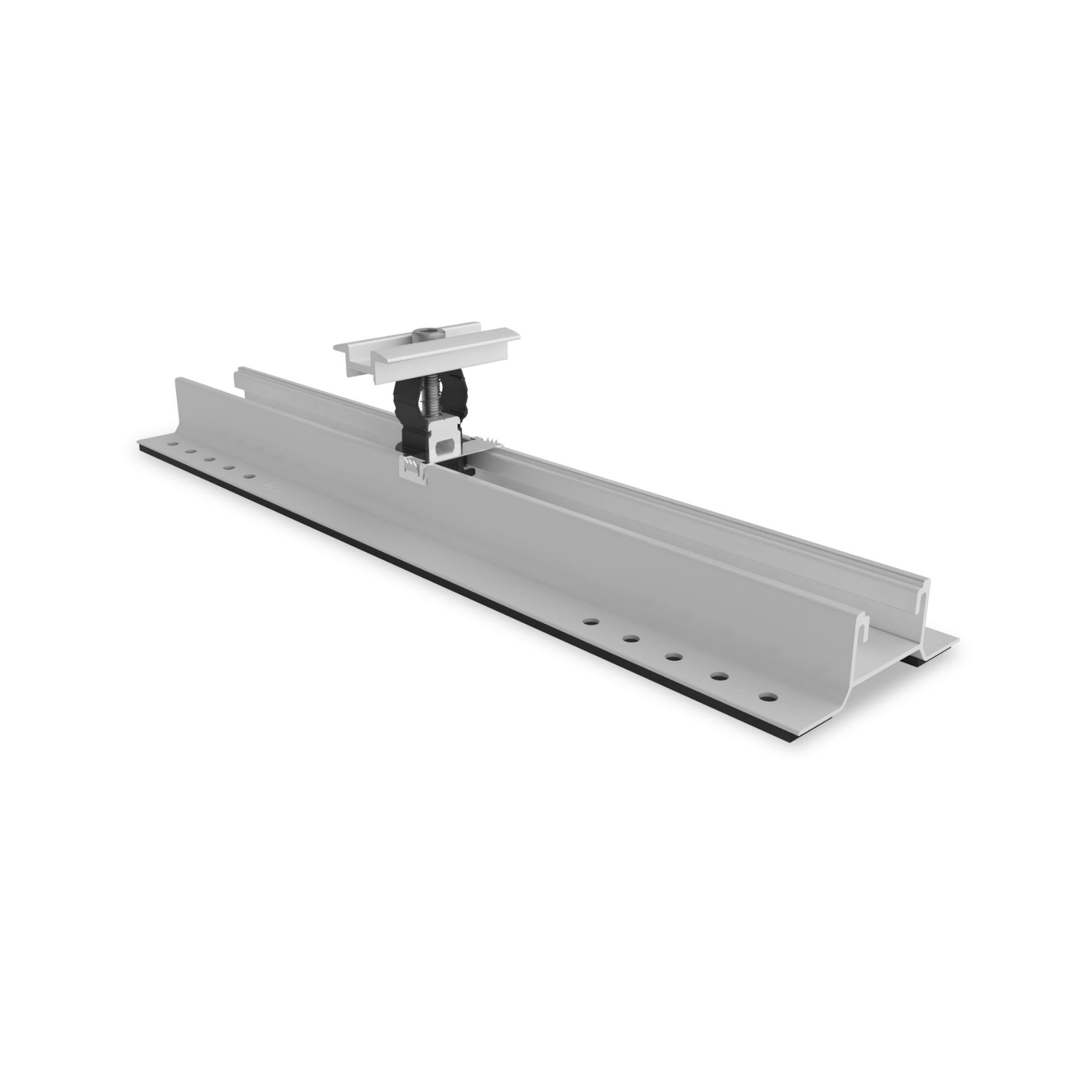 Short mounting rail with module clamp, reference rendering